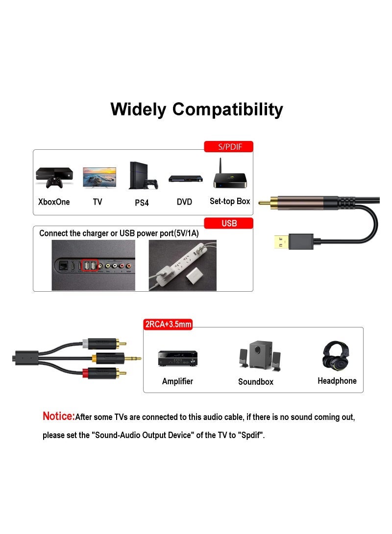 to 3.5mm Audio Cable, Digital to Analog Audio Conversion Cable, Digital SPDIF Coaxial to Analog L/R RCA  3.5mm AUX Stereo Audio Cable, for PS4 Xbox HDTV DVD Headphone, for Speaker (9.8 Feet) - Image 5